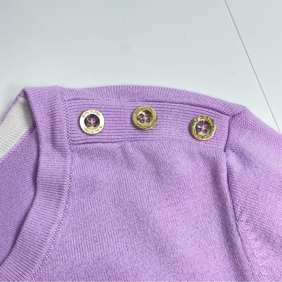 LILLY PULITZER Callee Sweater Lilac Gold Buttons Shoulder Bell Sleeve Size Large - Picture 3 of 9